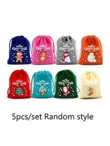 10 件/套大型圣诞装饰礼品袋，12 个圣诞主题图案礼品袋，天鹅绒抽绳礼品袋，适合圣诞节和万圣节（随机图案）