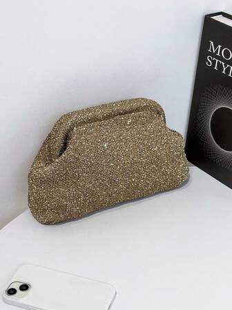 Elegant Champagne Sequin Clutch - Cosmetic Bag Large, Durable, Multifunctional Women's Beach Bag, Summer Wallet Elegant Women's Bag, Suitable For Daily Use And Holiday Occasions Mother's Day Gift, Wedding Season Souvenir Bag