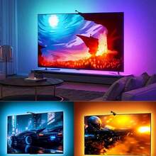Fita de luz de fundo de TV LED RGBIC com sensor AR, sincronização de luz ambiente da tela, suporta música de aplicativo, alimentação USB, adequada para TVs de 35 a 80 polegadas, monitores, salas de jogos, quartos e salas de estar.