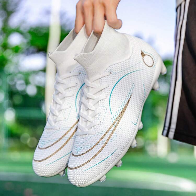 SUNAIS Men's Soccer Cleats Professional Football Boots High-Top Outdoor Indoor Athletic Futsal Training Sneaker - White - View 20