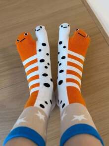 1/3/5双 Chaussette 女士可爱又有趣的分趾中筒袜，抽象又奇特可爱的花鳗鱼水族馆主题情侣袜，送给女朋友的个性化袜子 - 彩色 - 查看 7