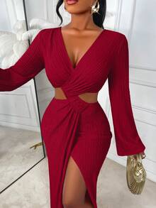 AIJ Áo choàng nữ Amarilo màu trơn thanh lịch, co giãn cao, cổ chữ V, vạt bất đối xứng, xẻ tà cao, thích hợp cho đi làm, mua sắm hàng ngày và mặc nhiều lớp vào mùa đông xuân. - Đỏ - Xem 6