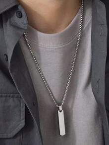 Fashionable And Popular Men Rectangle Pendant Necklace Stainless Steel For Jewelry Gift And For A Stylish Look