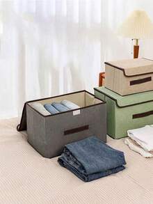 2pcs Desktop Storage Boxes, Fabric Finishing Boxes For Dormitory Clothes, Toys, Books, Snacks And Sundries, Linen Foldable Storage Containers, For Home Use - Multicolor - View 12