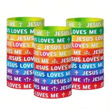 10/30pcs "Jesus Loves You" Silicone Wristbands, Rubber Bracelets, Colorful Silicone Bracelets, Christian Bracelets, Novelty Jewelry Party Favors