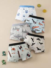 5pcs/Pack Boys' Cartoon Print Briefs Underwear