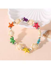 1pc Sea Turtle & Starfish Beaded Bracelet, Suitable For Summer Beach Holiday Outfits - Turtle and Starfish Bracelet - View 11