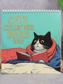 Miesięczny kalendarz ścienny z uroczym wzorem kota, wiszący kalendarz ścienny na rok 2026 do salonu, sypialni, domu, dekoracji ściennych dla miłośników kotów