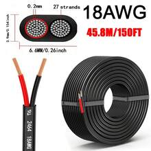 1PC 18 AWG 0.82mm² Wire PVC Cord 18 Gauge Wire 2 Conductor Electrical Wire, 12V/24V DC Low Voltage/Copper-Clad Aluminum(CCA) 2 Wire For Automotive Wire LED Strips Lamp Lighting Marine (5M/9.2M/15.3M/30.5M/45.8M)