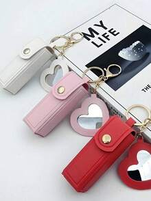 Mini Lippenstift Etui mit Spiegel, Lippenstift Tasche, tragbare PU-Leder Schlüsselanhänger Lippenstift Tasche, Lippenstift Aufbewahrungstasche, Lippenstift Aufbewahrungstasche, Taschenbehang Taschenanhänger Taschenkette Taschenzubehör Schlüsselanhänger Anhänger Dekoration - Kosmetiktasche Kosmetika, einfarbige PU-Leder Lippenstift Halter Tasche, tolles Geschenk für Frauen, Mädchen und Freundinnen.