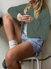 Women's Solid Color Round Neck Button Long Sleeve Knit Cardigan Sweater, Christmas & New Year