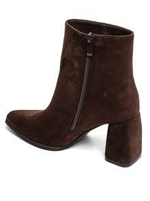 Women's Suede Block Heel Ankle Boots - Fashionable And Comfortable - Brown - View 4