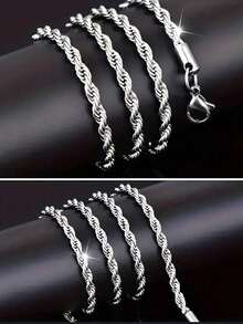 3mm Stainless Steel Twist Chain Necklace For Men And Women, Silver Chain, 18/20/22/24 Inches, Suitable For Party, Daily Wear, Holiday Gift