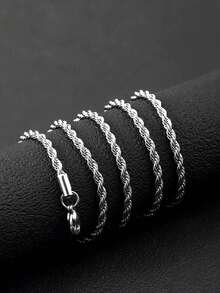 3mm Stainless Steel Twist Chain Necklace For Men And Women, Silver Chain, 18/20/22/24 Inches, Suitable For Party, Daily Wear, Holiday Gift