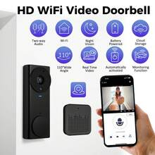1 pieza Cámara inalámbrica de video para puerta de teléfono móvil HD 1080P, cámara de vigilancia inalámbrica para interiores y exteriores, compatible con visión nocturna, detección de movimiento y función de alarma, solo compatible con detección de IA, alarma instantánea, función de visión nocturna, audio bidireccional. Adecuado para regalos de vacaciones. - Negro - Ver 4