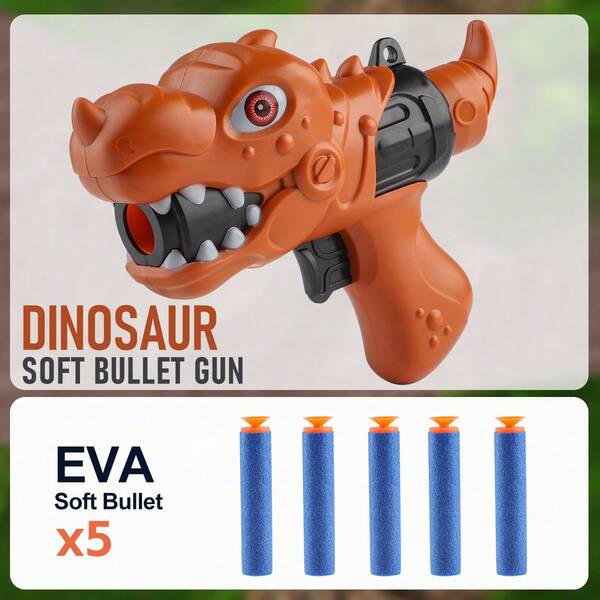 Manual Dinosaur Shaped Launcher With 5 Foam Dart Bullets, Unique Delicate Toy Suitable For Boys, Girls, Outdoor Games And Family Interaction, Christmas, Halloween, Birthday Gift