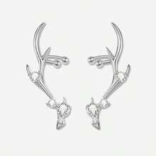 1PC 925 Silver Personalized Design Deer Horn Earrings Women's Personalized Jewelry Christmas Holiday Jewelry, Women's Fashion Jewelry
