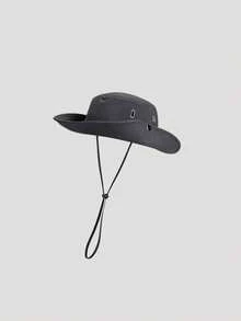 户外太阳帽登山帽大帽檐透气帽子男女防晒帽防紫外线情侣战斗帽 - 黑色 - 查看 2