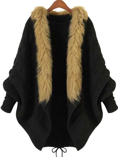 JIANHU V领长袖西式毛领边开衫