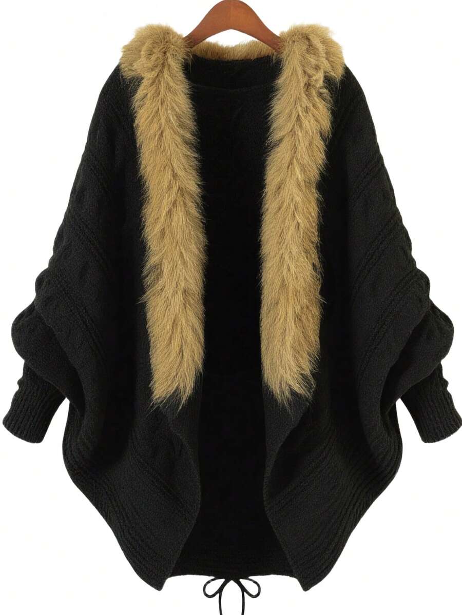 JIANHU V领长袖西式毛领边开衫