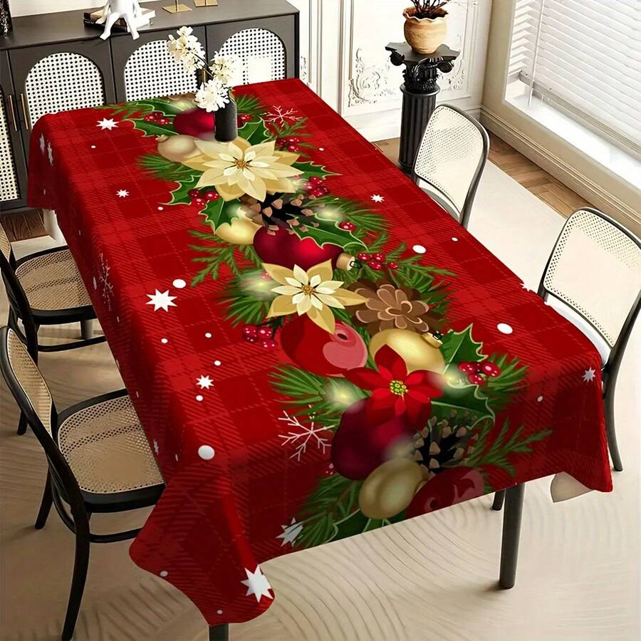 1pc Red & White Plaid Christmas Decor Printed Foldable & Easy Storage Tablecloth, Suitable For Kitchen, Dining Room, Holidays, Parties Home Decor Christmas Decorations Room Decor Winter Christmas Decorations Home Christmas Gifts Christmas Decor
