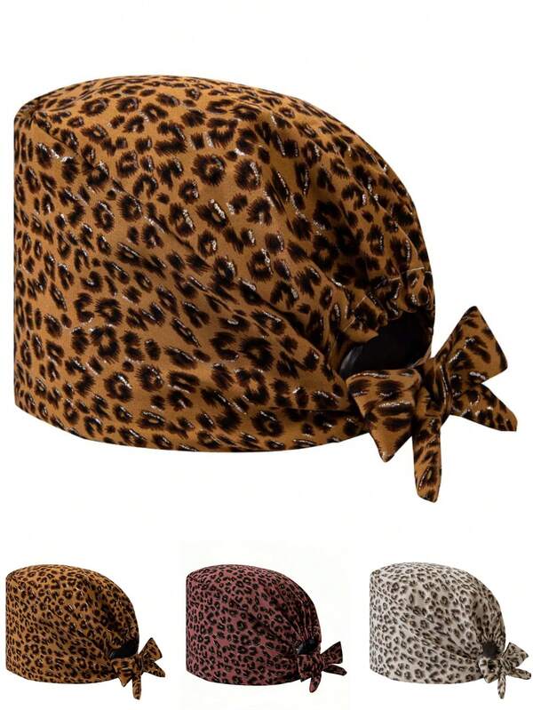 1pc Women's Rhinestone Embellished Leopard Print Work Cap/Nurse Cap, Anti-Bacterial And Anti-Dust, Suitable For Doctors, Nurses, Beauty Salons, Veterinary Clinics, Housekeepers And Cleaning Workers