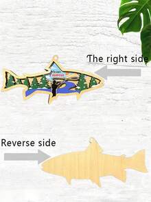 Adorno colgante decorativo de madera con forma de pez de doble capa de 15cm*7.2cm*1cm - Perfecto para el árbol de Navidad y la decoración de pared, diseño creativo "FELIZ FISHMAS" con paisaje nevado de invierno y silueta de pesca, que agrega un ambiente festivo y un significado cultural