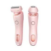 2-In-1 Women's Rechargeable Waterproof Wet & Dry Electric Shaver/Bikini Trimmer - With Handle And LCD Display, For Face, Lip, Underarm And Back Hair Removal (Pink)