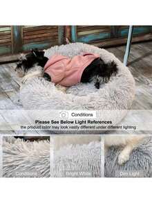 PETSIN 1 件舒缓狗猫床，甜甜圈拥抱温暖舒适柔软圆形毛绒甜甜圈宠物床，蓬松人造毛皮毛绒垫床，适合中小型和大型犬和猫万圣节礼物、圣诞节礼物、新年装饰
