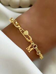 1pc Women's New Classic Gold Heart-Shaped Brooch Bracelet