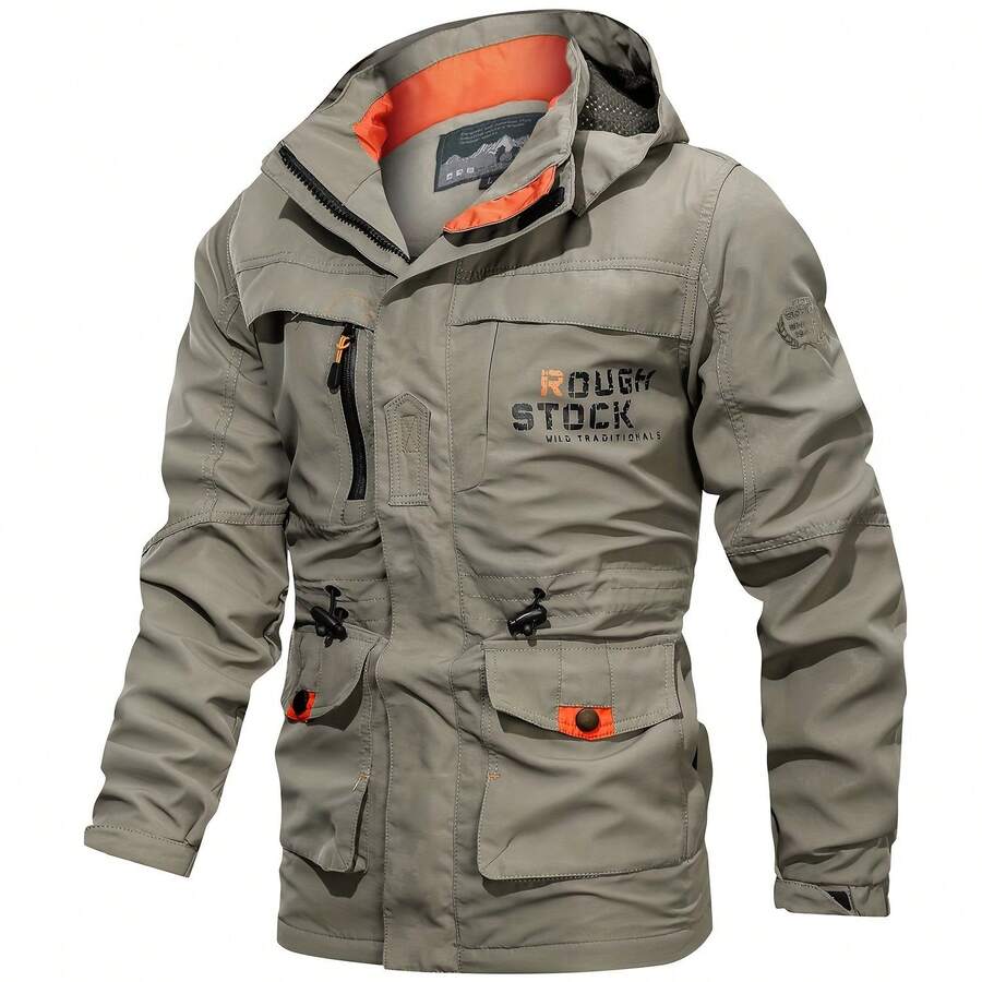 Casual Multi-Pocket Thin Jacket For Spring Fall - Lightweight Zip Up Hooded Jacket Coat - Men's Jacket For Outdoor - For Men - Suitable For Casual Wear, Hiking, Travel - Perfect Gift For Outdoor Enthusiasts Quality - 卡其色 - 查看 1