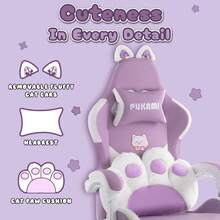 Cute Gaming Chair With Cat Ears & Cat Paw Lumbar Support, Ergonomic Reclining PC Chair For Kids, Girls & Teens, With Footrest, Headrest & Adjustable Features - Màu tím - Xem 3