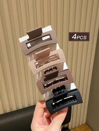 4 piezas Pinzas para el cabello de mujer de moda con diseño cuadrado simple, de color negro y café, tamaño mediano, adecuadas para uso diario, accesorios para el cabello como regalo, pinza para el cabello para otoño e invierno para atuendos de vacaciones de mujer