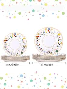 8pcs White Paper Plates, White & Colorful Polka Dot Party Plates, Disposable Tableware, Disposable Paper Plates For Cake, Dessert, Bread, Suitable For Wedding, Birthday Party, School Party Decor, Outdoor Picnic, Christmas Dinner