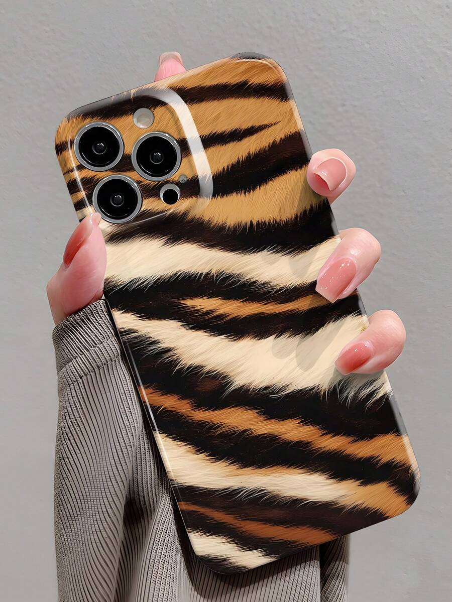 Carcasă de telefon rigidă din piele ecologică, cu model zebră, la modă, cu dungi de tigru, perforată și lucioasă, pentru Samsung/11/12/13/14/15/16 Pro Max