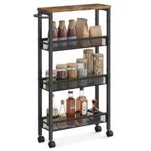 VASAGLE Desserte 4 Niveaux, Étagère de Cuisine Fin avec roulettes, Desserte Mobile, Cadre en Acier, Poignée, Petit Espace, Cuisine, Salle de Bain, Salon, Bureau, Marron - Tabac - Voir 6