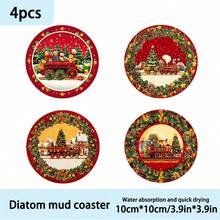 1 Set /4 Piezas /6 Piezas Posavasos de barro de diatomeas con patrón de árbol de Navidad remolcado por un tren retro, posavasos de café, decoración multiocasión para el hogar y restaurante, regalos diarios, decoración de mesa, decoración diaria, decoración de fiesta temática - Multicolor - Ver 9