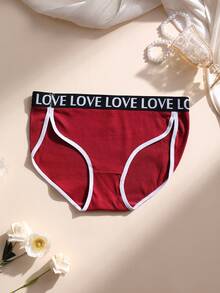 5条装女士性感罗纹棉质内裤中腰无缝三角裤开叉LOVE字母腰带柔软舒适透气内衣适合瑜伽、运动和日常穿着 - 彩色 - 查看 3