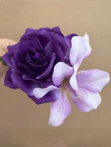 1件云紫玫瑰双花发夹，2025新款，人造花侧夹发夹，富有氛围感，鸭嘴夹配两朵花发饰，女士适用。 - 彩色 - 查看 5