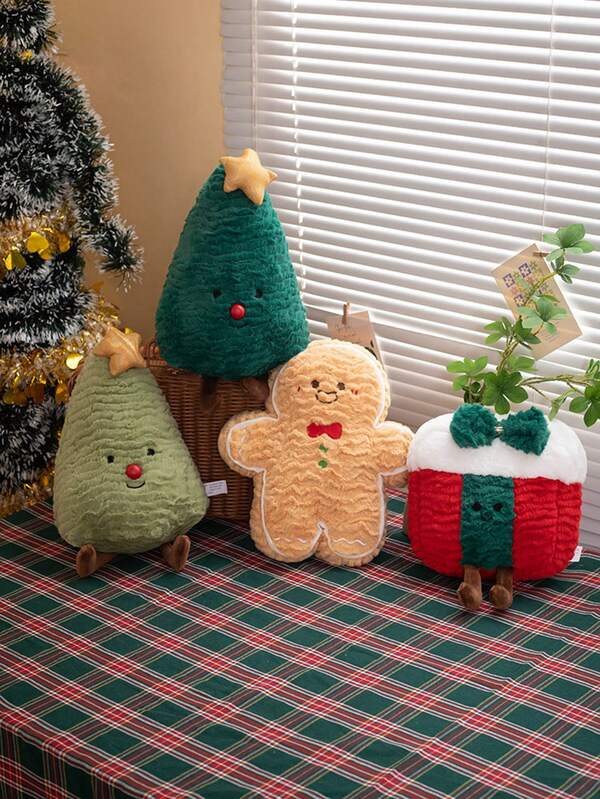 30cm Christmas Throw Pillows Xmas Tree Gingerbread Man Snowflake Pillow Stripe Candy Cane Peppermint Shape Cushion Stuffed Christmas Decoration For Home Sofa Bed Couch Party Christmas Decorations