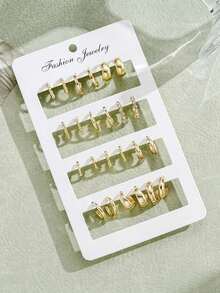 24pcs/Set Fashion Small Hoop Earrings, Minimalist Style Everyday Earrings Women, Suitable Date, Holiday, Anniversary - 金色 - 查看 3