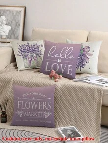 4pcs Flower Pattern Throw Pillow Case Without Filling, Modern Square Pillow Cover For Living Room And Bedroom Sofa Decoration, Perfect Anniversary Gift - Mauve Purple - View 7