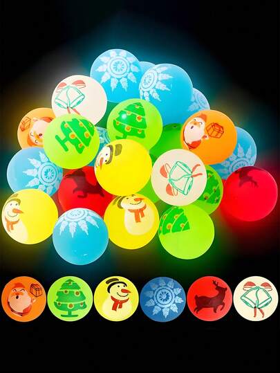 5/10pcs Glow In The Dark Bouncy Ball, Christmas Luminous Soft Bouncy Balls,Santa Claus, Snowman, Christmas Tree, Elk, Snowflakes And Bells Pattern Bouncy Ball, Ideal Birthday Party Favors, Games & Prizes, Christmas Gifts, Theme Party Decorations, Birthday Gifts