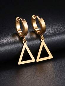 1 Pair Stainless Steel Gold Color Drop Earrings For Women - Golden Triangle - View 4