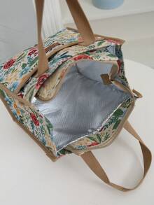 DLIU 新款加厚提花面料手提袋、午餐袋、便当袋、保温午餐盒袋、手提袋、带拉链封口的多用途包、铝箔隔热层，用于携带午餐盒上班午餐袋女士午餐盒上学旅行便携式防水袋保温午餐袋午餐盒 - 白色 - 查看 7