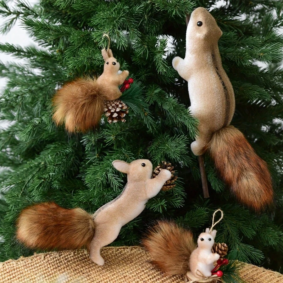 1 Piece, Christmas Decoration, Cute And Lifelike Squirrel Figurine, Suitable For Christmas Tree Decoration, Party Arrangement, Garden Display, Or Store Desk Embellishment - No Power Supply Required