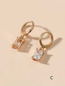 2pcs Minimalist Square Zirconia Stud Earrings, Gift For Women, Suitable For Daily, Date, Party - Multicolor - View 11