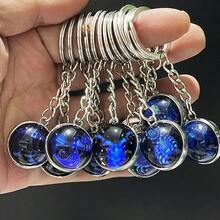 12 Zodiac Signs Fashionable Double-Sided Convex Glass Ball Keychain