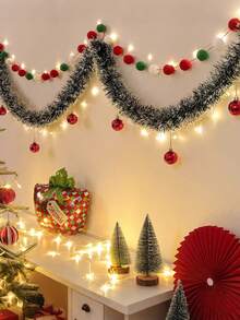 2m/6.5ft Christmas Wreath String Lights, DIY Christmas Decorative, Christmas Decorative Lights,With 20 LED Lights And 6 Bows And 6 Christmas Ball For Home, Garden,Bedroom, Party, Indoor/Outdoor Decoration Home Decor Christmas Decorations Room Decor