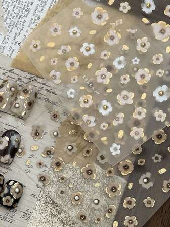 1pc 5D Flower Nail Art Sticker, High Quality 5D Embossed Crystal Diamond Nail Sticker, Artistic Pattern, Nail Decoration Sticker, Manicure Accessory